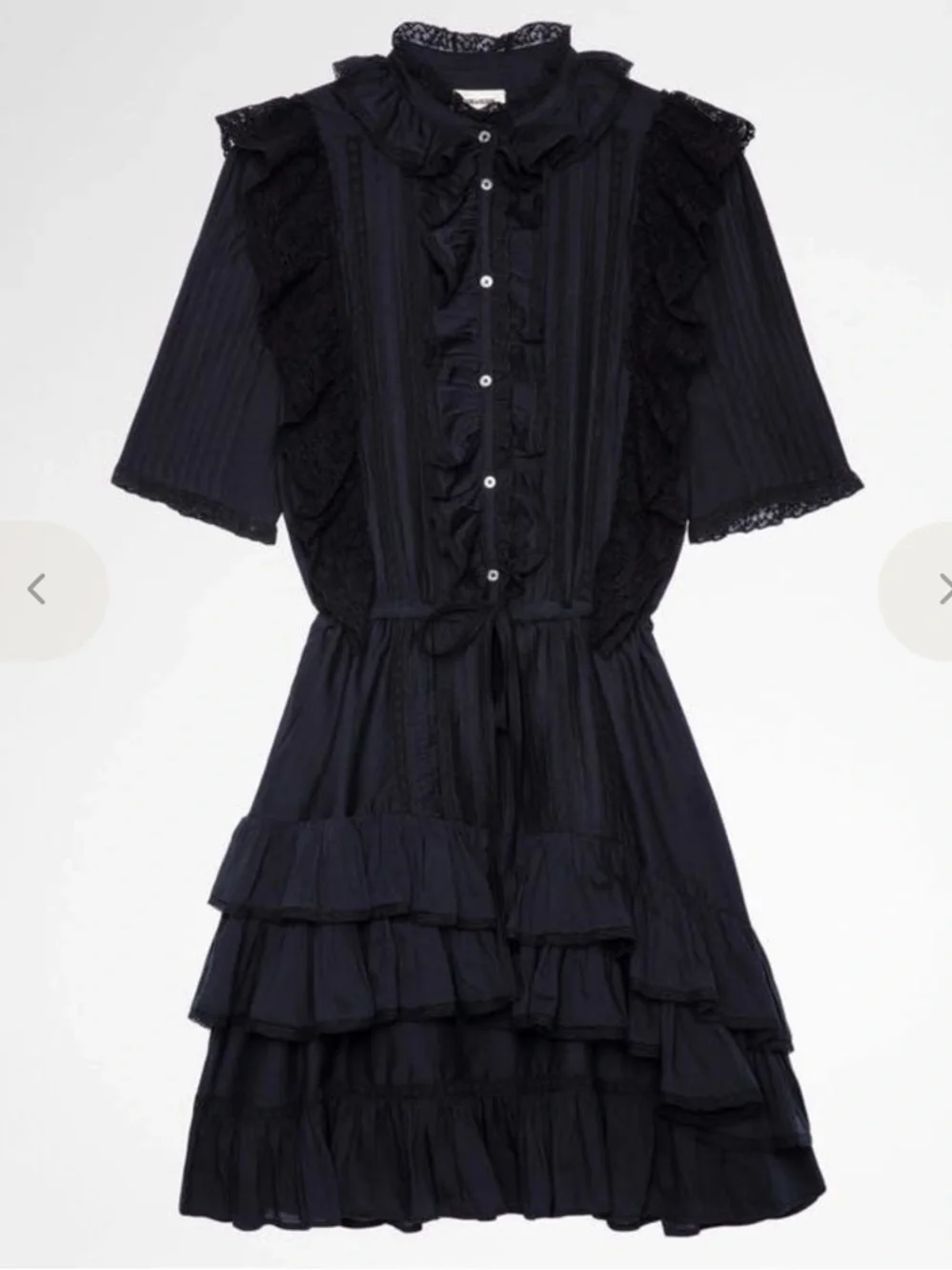 Zadig & Voltaire Ranky Dress Black Lace Ruffle Mini Boho Gothic Tiered Medium A4 - Picture 6 of 16